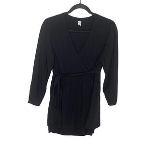 Old Navy Maternity Black Long Sleeve Neutral Tie Waist Top Blouse Size Large